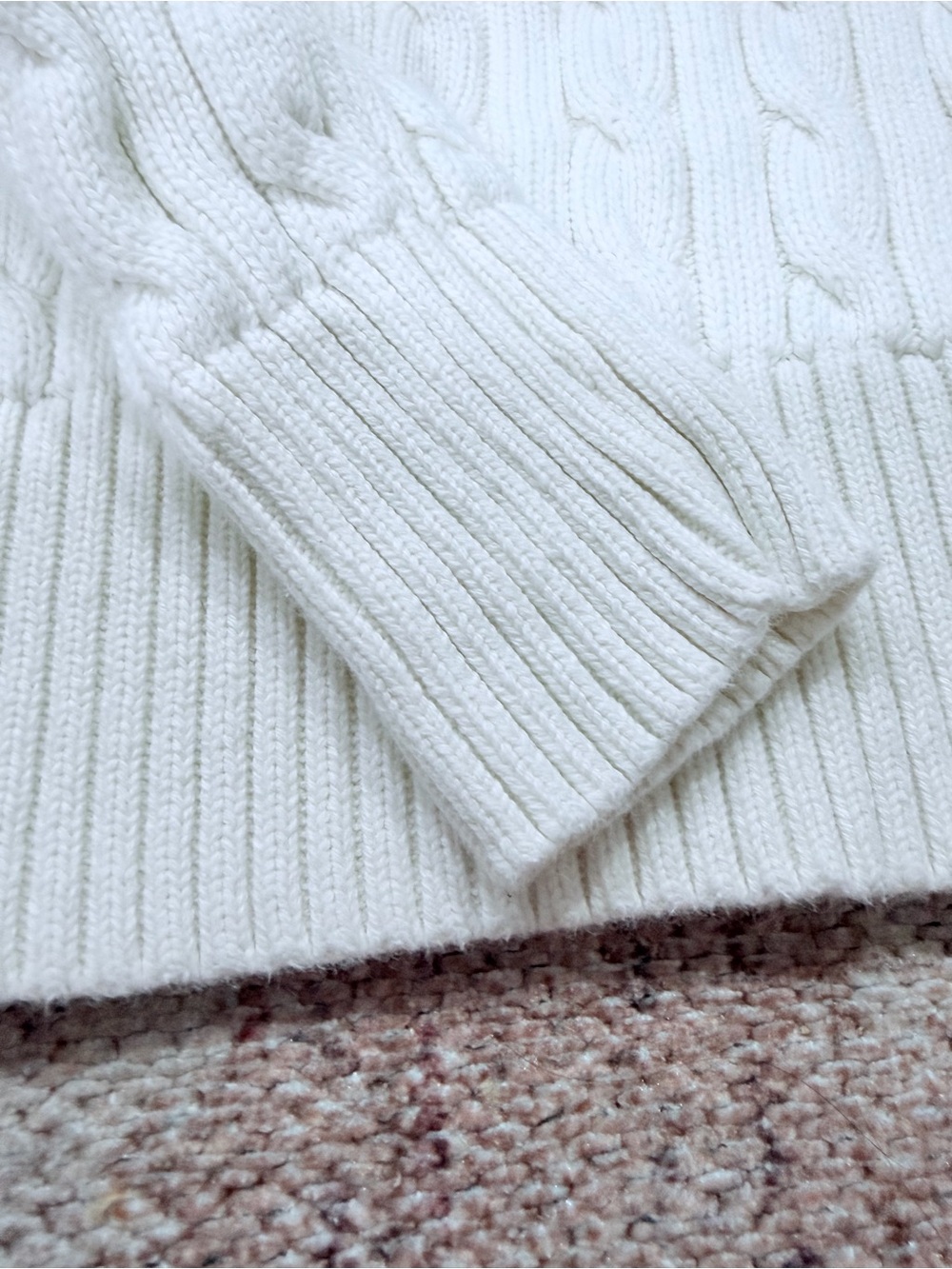 Ralph Lauren Girls' Cream Cable Crewneck Sweater with Navy Pony - Picture 5 of 8